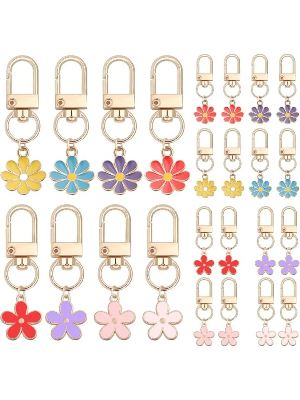 24 Pcs Cute Flower Keychains - Aesthetic Daisy Enamel Charms for Handbag & Purse